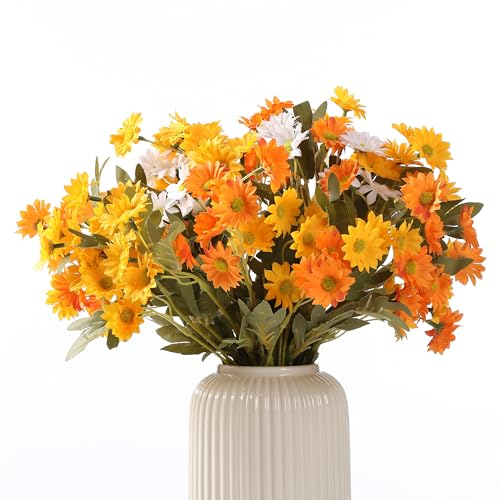 HNVNER 6 Bündel Künstliche Blumen Gänseblümchen, Kunstblumen Seidenblumen wie Echt Blumenstrauß, Deko Blumen Künstlich für Party DIY-Kranz Blumenarrangement Hochzeit
