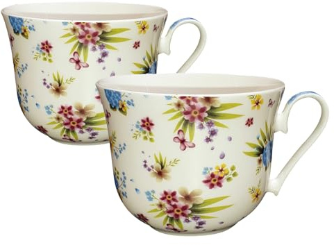 Jameson & Tailor - Juego de 2 vasos de porcelana brillante con flores de colores