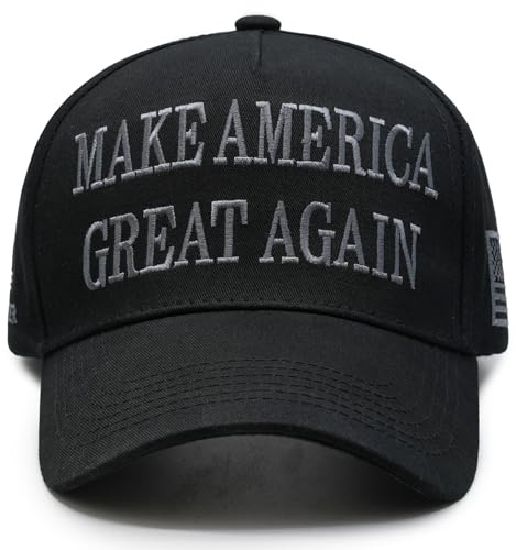 Donald Trump 2024 45-47 Never Surrender MAGA Hat, Make America Great Again Slogan mit USA-Flagge, schwarz & gold, verstellbare Kappe, schwarz & grau, Maga-Hut, Einheitsgröße