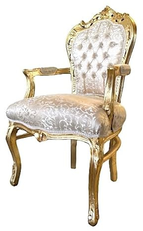 Fauteuil French Louis Style en beige brillant, style baroque, rococo antique, reproduction de la chaise en finition dorée pour la décoration de la maison ou de la boutique