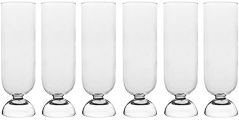 H&H-Modern, Set 6 Flute, 200 cc, in vetro borosilicato, trasparenti, bicchieri raffinati e contemporanei