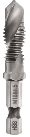 sourcing map Combination Drill and Tap Bit, Metric M10 x 1.5 Thread 1/4 Hex Shank, Threading Screw Taps Spiral Flute Machine Drilling Tapping Tool, High Speed Steel (HSS) 6542