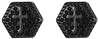 JewelryWe Hexagon örhängen kors örhängen: svart hip hop geometriska sexkantiga örhängen öronpiercingar med kubisk zirkonia glitter studd örhängen för kvinnor män, Kubisk zirkonia