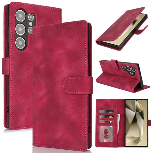 Zouzt Hülle für Samsung Galaxy S24 Ultra, PU Leder, Vintage Grape Red | Handyhülle mit Kartenfächern, Magnet Klapp Schutzhülle, Stoßfeste TPU-Innenhülle, Frauen Männer, Leather Wallet Phone Case
