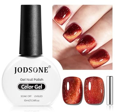 JODSONE 10 ml gelnagellack, Cat Eye Red, gelnagellack med magnet, blötläggning UV-lampa, djupröd, nagelkonstsalong, gör-det-själv-hem