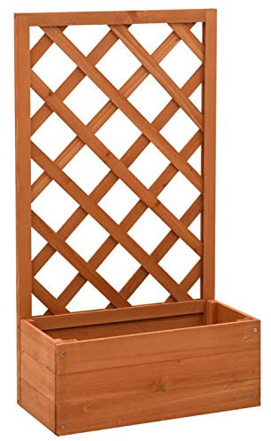 Cinyiqo Jardinière à Treillis de Jardin Orange 50x25x90cm Bois de Sapin,Jardiniere sur Pieds,Bac avec Treillis,Jardiniere Terrasse