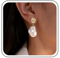 TseenYi Pendientes de Perlas Barrocas Irregulares de Oro Vintage
