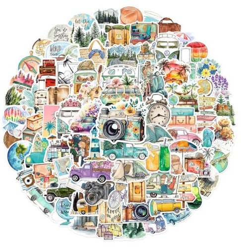 PERSENTU Vintage Travel Stickers, 100Pcs Cute Retro Travel Stickers Aesthetic Scrapbook Sticker Decor Sticker for Luggage Laptop Planners Phone Water Suitcase Notebooks Album Scrapbook Accessories