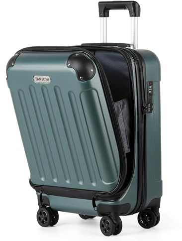 TANTOMI Handgepäck Koffer mit Laptopfach, 20 Zoll Hartschalenkoffer, Leichter ABS-Rollkoffer, Reisekoffer mit 4×360°-Rollen, 3-Stelliges Zahlenschloss (Helles Dunkelgrün, 43L)