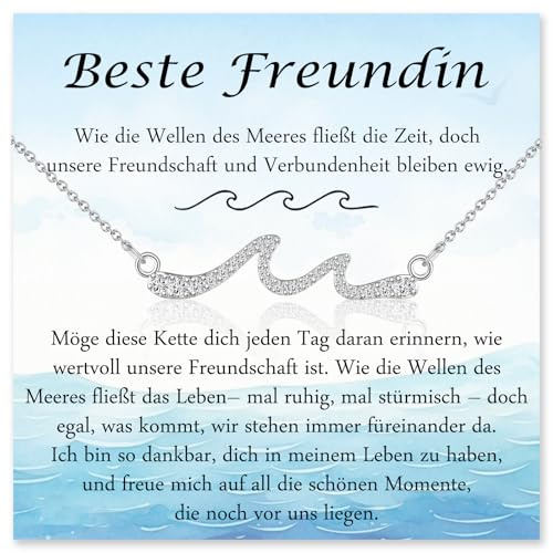 PDTU Geschenk für Frauen, Wellen Kette für Mama Oma Frau Tochter Beste Freundin zum Geburtstag Muttertag Weihnachten Taufe Kommunion Abschluss Valentinstag Jahrestag