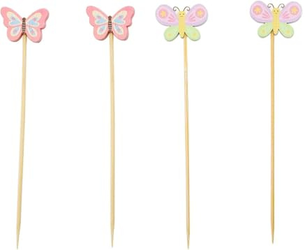 Schmetterling Cocktailspieße, 100 Fingerfood Spieße, Zahnstocher Holz, Fruchtspieße, Schmetterlinge Cocktail Deko, 12 cm Schmetterlinge Cocktail Sticks Obstspieße, Cocktail Spieße für Kuchen, Party