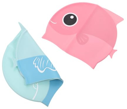 HEMOTON 2pcs Boys and Girls Silicone Swim Caps Swim Hats Cartoon Design Elastic for Boys and Girls Whale Whale