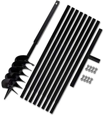 Fence Post Auger, Manual Garden Earth Auger Post Hole Digger Ground Drill with Handle 150 mm with Extension Tube 9 m Steel
