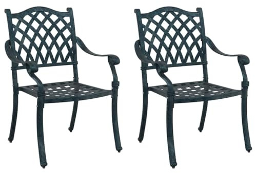 vidaXL Gartenstuhl 2 pcs Grün 56 x 55 x 92,5cm Aluminium, Vintage Gartenmöbel, rechteckiger Outdoor-Stuhl, langlebige Deko, wetterfest für Terrasse & Garten