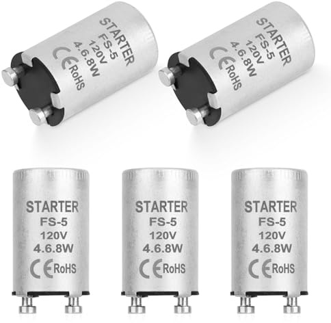 BTFO 5stk Teiliges Gehäuse für Leuchtstofflampen-Starter, Aluminiumgehäuse Leuchtstofflampen-Starter mit 4-40 W Vorheizlampen CE-Zertifizierte Leuchtstoffröhre für 110-130 V (Kompatibel mit FS-5)