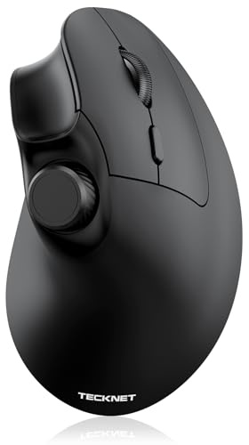 TECKNET Vertikale Maus Kabellos, 4800DPI 2.4G + Bluetooth Ergonomische Maus | (BT5.0+BT3.0+2.4G) für 3 Geräte, Wiederaufladbar, Leise Tasten, für Laptop, PC, Computer, iPad, Mac, Windows, Schwarz