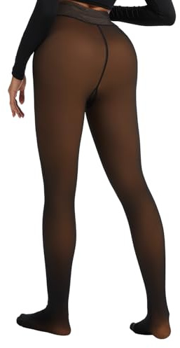 Tyusatu Fleece Lined Thermal Tights for Women, 230g Warm Fluffy Brown Tights skin colour that Look Sheer Winter Leggings Tummy Control Thick Stocking pantyhose