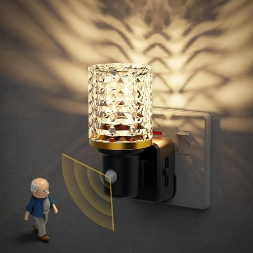 JandCase Night Light Plug in Wall with Motion Sensor, Dimmable 0-100LM, ON/Off/AUTO Lighting Mode, 3000K Warm White, 1W Low Energy Plug in Night Light for Kid Adult, Hallway, Bedroom, Stairway, 1 Pack