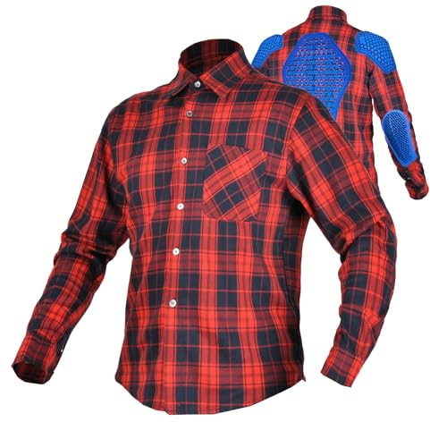 QIYUANT Camisa de Moto Hombre con Fibra de Aramida Chaqueta Motociclista Casual Vintage con Protecciones de Silicón Removibles