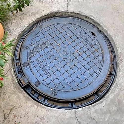 YUGXTH Couvercle de Regard Rond en Fonte, Couvercle de Fosse Septique avec Cadre, Couvercles de Bassin D'eaux Usées Renforcés Antidérapants, Couvercles de Puits Bien Cachés for Trottoirs(40cm/15.7in)