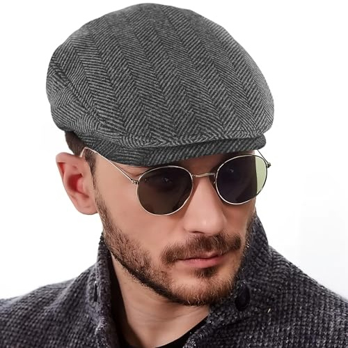 Skjutmössa för män med öronskydd, basker, platt mössa, skärmmössor för män och kvinnor, Gatsby Ivy Irish Newsboy hatt, basker tallriksmössa för vår höst vinter (justerbar storlek 55–59 cm), Grå