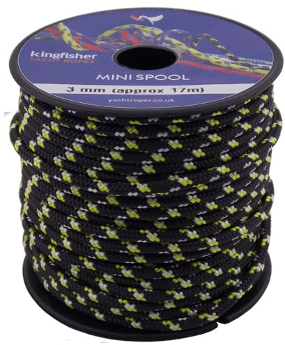 Reepschnur Ø2mm, 3mm Segelleine für Trimm Takelage Regatta Seil Tauwerk Mini Spool17m, 25m (Schwarz, Ø3mm - 17m)