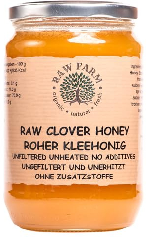 Raw Farm – Miel de trébol pura – 900 g – 100% natural – sin calentar – sin filtrar – sin aditivos – prensada en frío – no pasteurizada