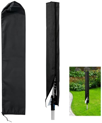 Wäschespinne Schutzhülle 165cm aus 420D Oxford Stoff, Sonnenschirm Schutzhülle mit Reißverschluss und Kordelzug, Wasserdicht Winterfest UV-beständig – Schwarz für Rotary Wäschetrockner & Gartenschirm