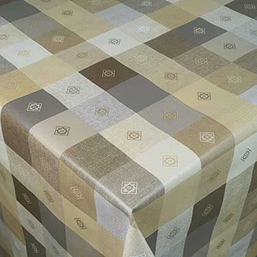 d-c-fix Wachstuch Wachstischdecke Tischdecke Gartentischdecke Leinenoptik Kariert Beige Breite & Länge wählbar 130 x 160 cm Eckig abwaschbar