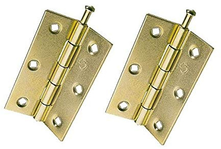 Merriway® BH01776 (2 Pcs) EB Loose Pin Steel Cupboard Cabinet Door Butt Hinges, 75mm (3 inch) Brass Plated - Pack of 2 Pieces