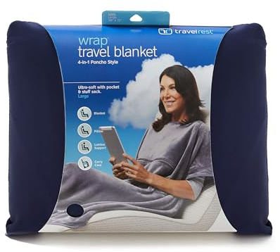 Travelrest 4-in-1 Travel Blanket - Pillow Blanket for Airplanes, Compact, Built in Carry Case, Ultra Plush and Soft for Long Travels, Wearable, Zippered Pocket