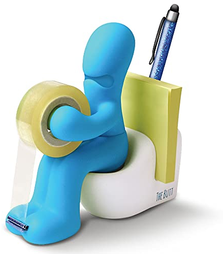 Butt Supplies - Porta Nastro Adesivo e Portaoggetti - Accessorio Divertente per Ufficio, Casa o Scuola - Nuovo Organizer per Scrivania, con Graffette e Penna - Perfetto come Regalo (Blu)
