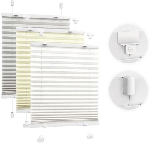 Victoria M. Easyfix Plissee Faltrollo ohne Bohren, zum Klemmen oder Kleben, Sonnenschutz Sichtschutz Fenster, 55 x 200 cm, Hellgrau