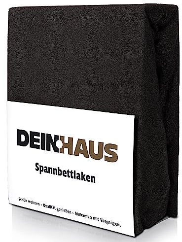 DH DEIN.HAUS Frottee Weiches Spannbetttuch 200 x 220 cm – Baumwolle, mit Gummizug, pflegeleicht, Bettlaken – Farbe: Schwarz