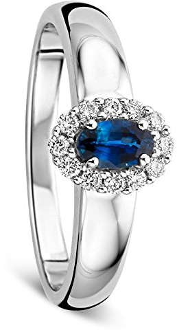 OROVI Solitär Ring Damen Weißgold 9 Karat / 375 Gold Saphir Diamant Brillianten 0,15 ct