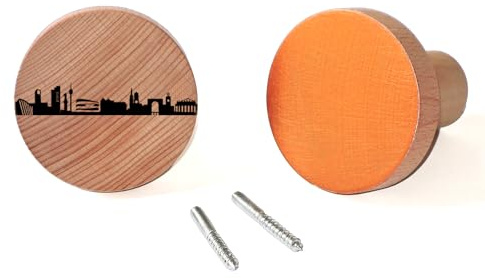44spaces 2er-Set Design-Wandhaken Stuttgart City Dots Natur aus Buchenholz, Bedruckt Schwarz Kupfer, Individuelle Wand-Garderobe