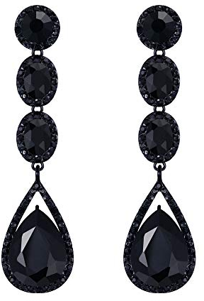 EVER FAITH Damen Kristall Hochzeit Mode Teardrop Lange Baumeln Kronleuchter Ohrringe Schwarz Schwarz-Ton