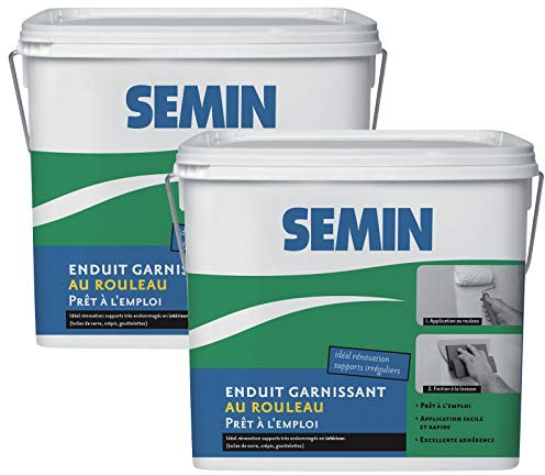 SEMIN Enduit Garnissant au Rouleau-2 x 10 kg – Rénovation Murs Très Abîmés – Tous Supports Intérieur – Prêt à l’Emploi – Finition Lisse Blanche – Idéal Crépi & Toile de Verre