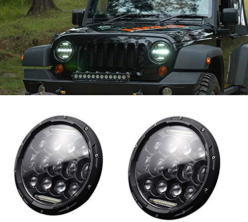 Ricoy - Faro LED da 7, rotondo, 75 W, con DRL, omologato DOT, per moto Wrangler JK TJ LJ CJ Davidson (confezione da 2)