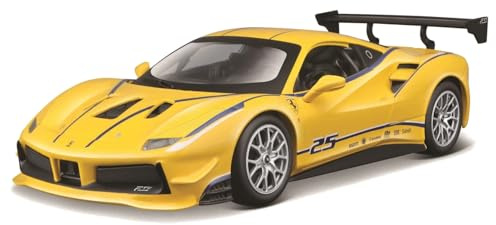 Bburago Ferrari 488 Challenge: Modellauto im Maßstab 1:24, Ferrari Racing Serie, Türen zum Öffnen, 19 cm, gelb #25 (18-26307)
