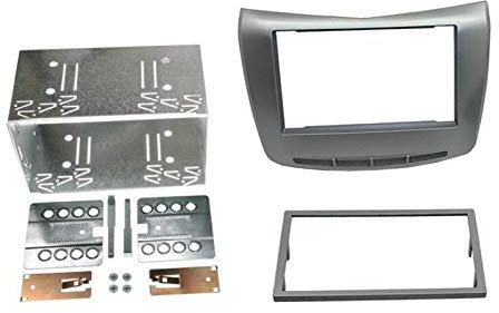 Einbauset: Doppel-DIN 2-DIN Radio Blende Abdeckung Halterung Radioblende + Metallkäfig für Lancia Delta ab 2009 Silber