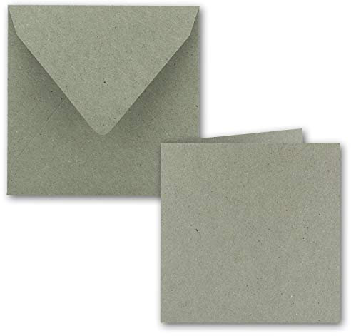 50x Quadratisches Faltkarten-Set aus Kraft-Papier in Natur-Grau 15,0 x 15,0 cm - Doppel-Karten und Briefumschläge aus Recycling-Papier - Serie UmWelt