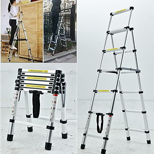 Folding Step Ladder 6 Tread Stepladder 150kg/330lbs Capacity Heavy Duty Aluminium Foldable Telescopic Ladders Non-Slip Portable