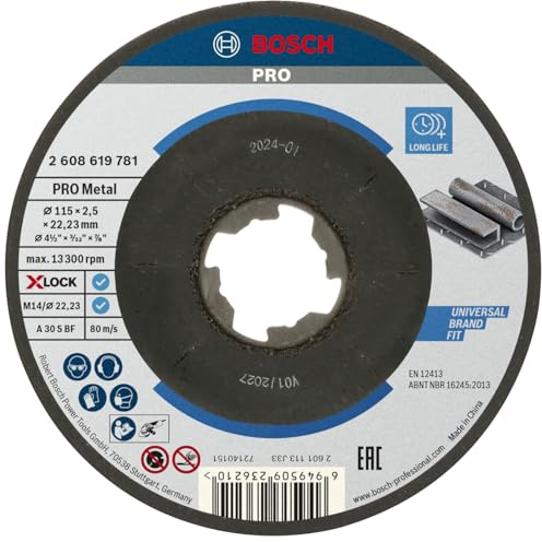 Bosch 1x Disque à tronçonner aggloméré PRO Metal pour petites meuleuses angulaires, X-Lock (pour Acier, Ø 115 mm, Professional Accessoire Petite meuleuse angulaire)