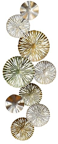 levandeo 3D Wandbild 33x87cm Ringe Kreise Metall Blau Grün Gold Deko Teller Wanddeko Design Wandkunst Metallbild