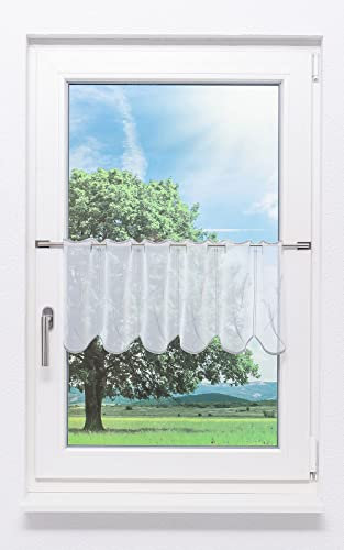 Plauener Spitze Scheibengardine Federn (Bx H) 145,8cm * 32cm Silbergrau/Grau