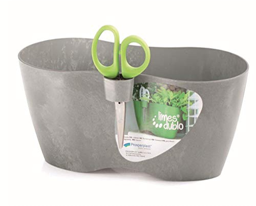 Prosperplast Limes Dublo KKräutertopf Blumentopf inkl. Schere mit Dreifachklinge Kräuterschere Kunststoff Beton/grau