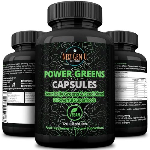 Super Green Capsule 500mg - 120 High Strength Capsules | Plant Based Antioxidant & Immunity Support | Includes Maca,Matcha, Wheatgrass, Acai, Flaxseed