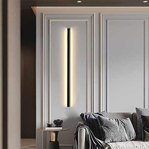 VOMI Modern LED Wandleuchte Innen, Minimalistische Aluminium Wandlampe Schwarz, Wandbeleuchtung Linear Hintergrund Dekorative Lichter 3000K für Flur Treppe Schlafzimmer Nachttisch,120cm 24W