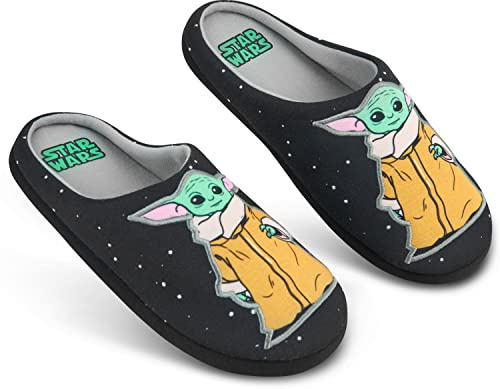 Disney Zapatillas Hombre Casa - Grumpy y Baby Yoda Pantuflas Hombre, Suela Antideslizante, Talla 39-47, Regalos Navidad (Negro Baby Yoda, 43 EU)